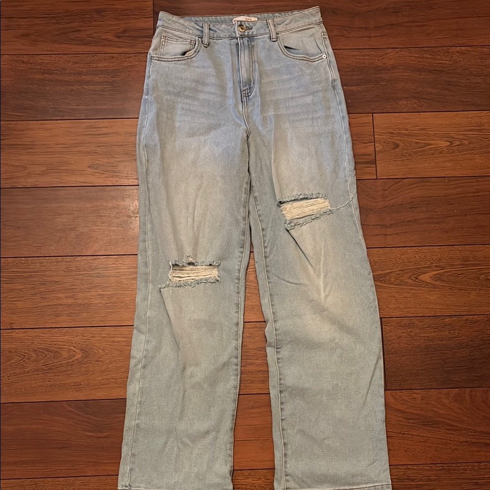 Women's Light Blue Distressed Jeans